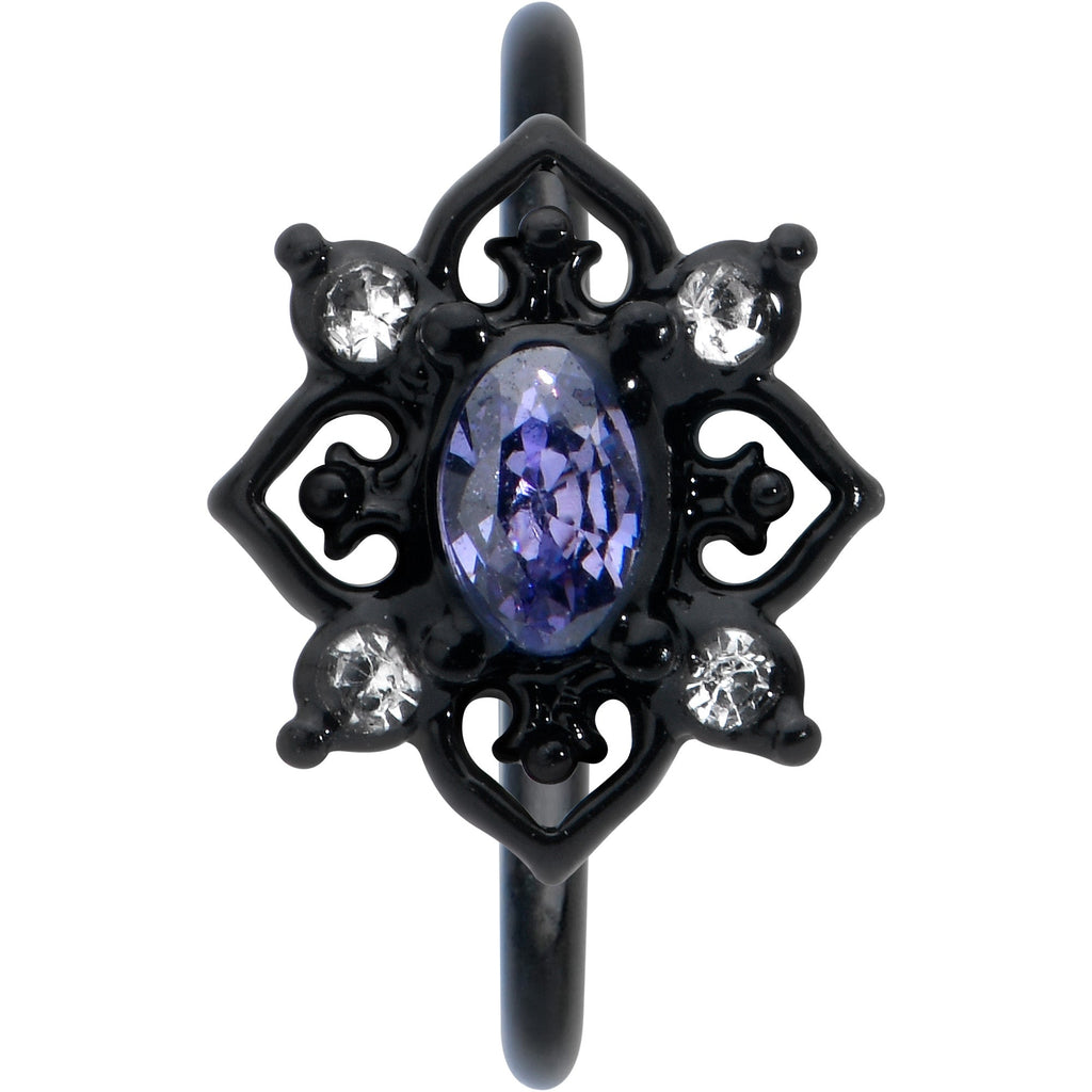 20G 5/16 Purple Gem Black Scrolling Hearts Nose Hoop