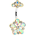 Aurora Clear Gem Filigree Flower Fantasy Double Mount Belly Ring