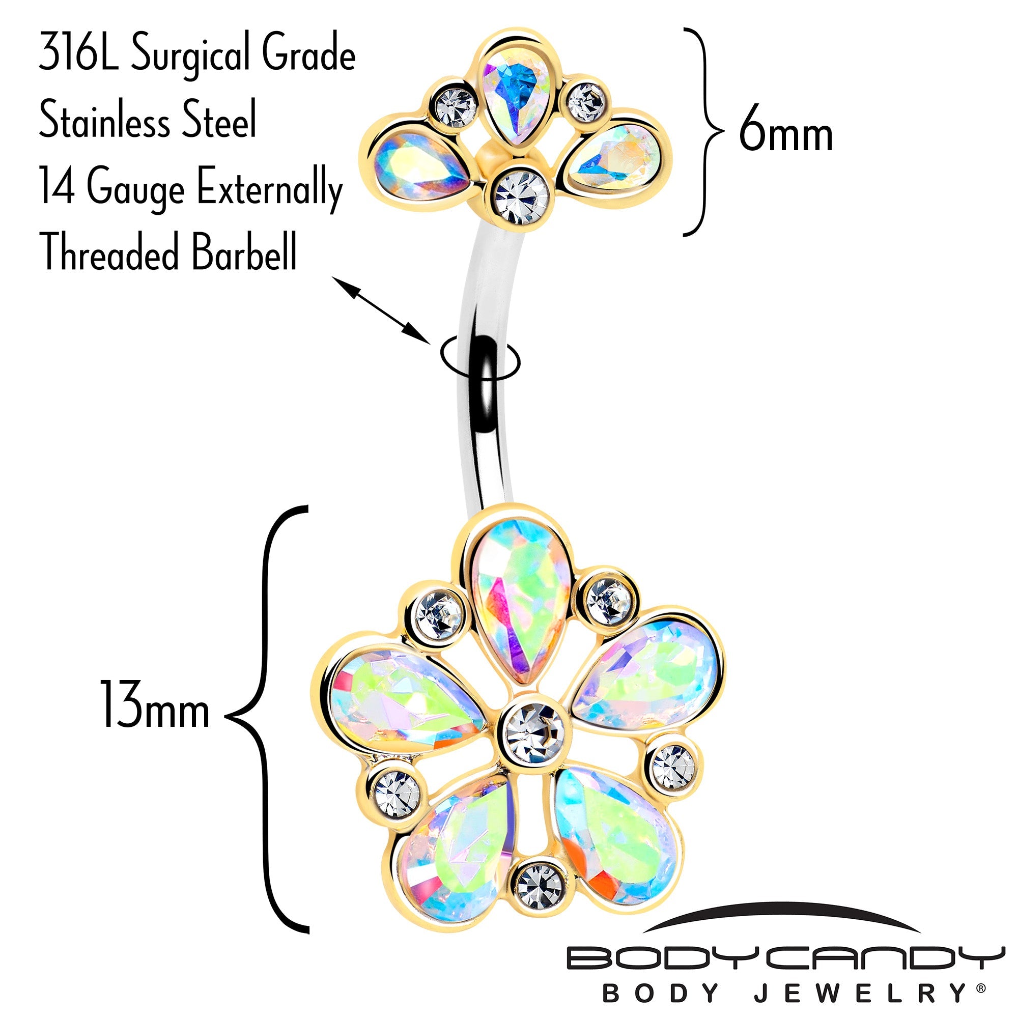 Aurora Clear Gem Filigree Flower Fantasy Double Mount Belly Ring