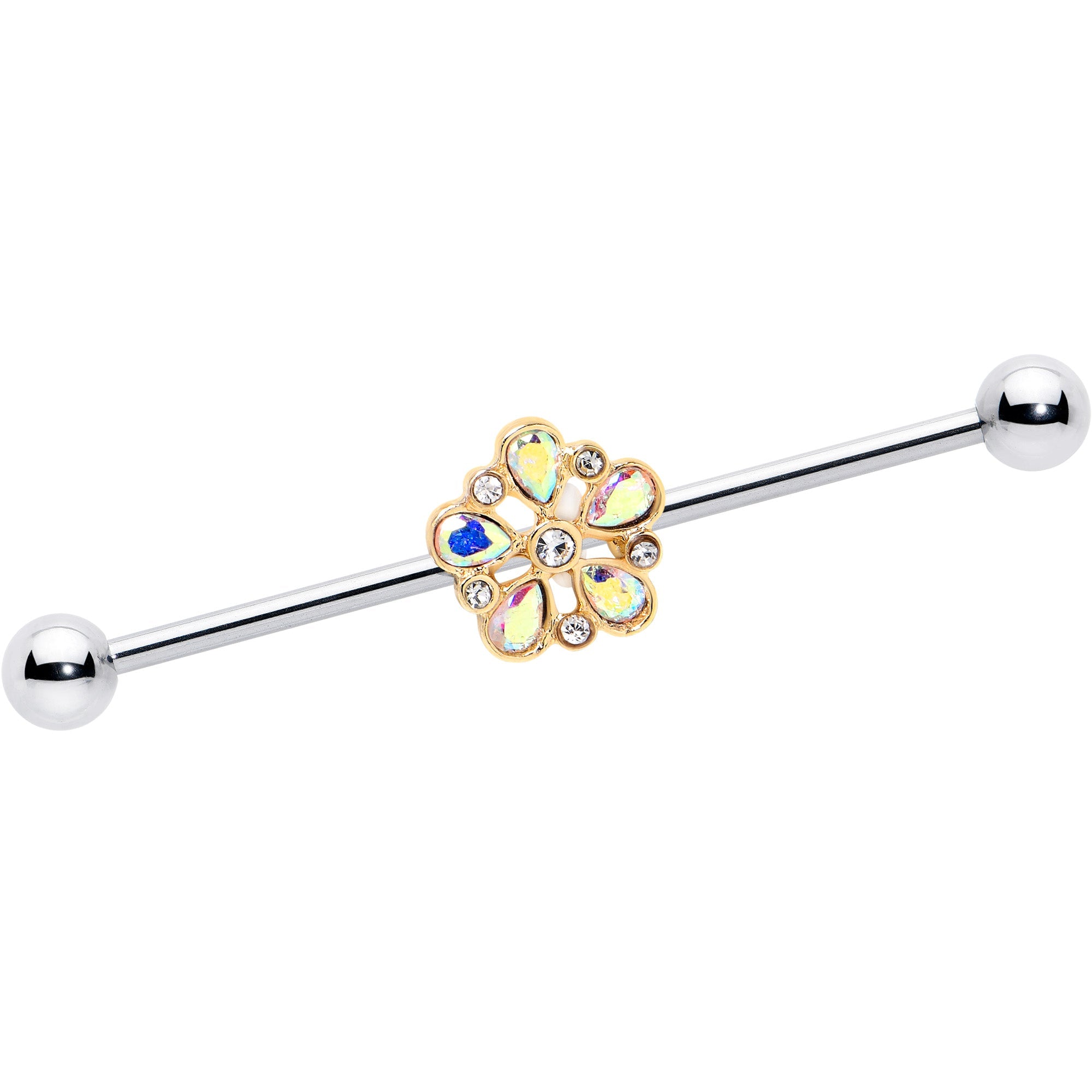14G Aurora Gem Filigree Flower Fantasy Industrial Barbell 38mm