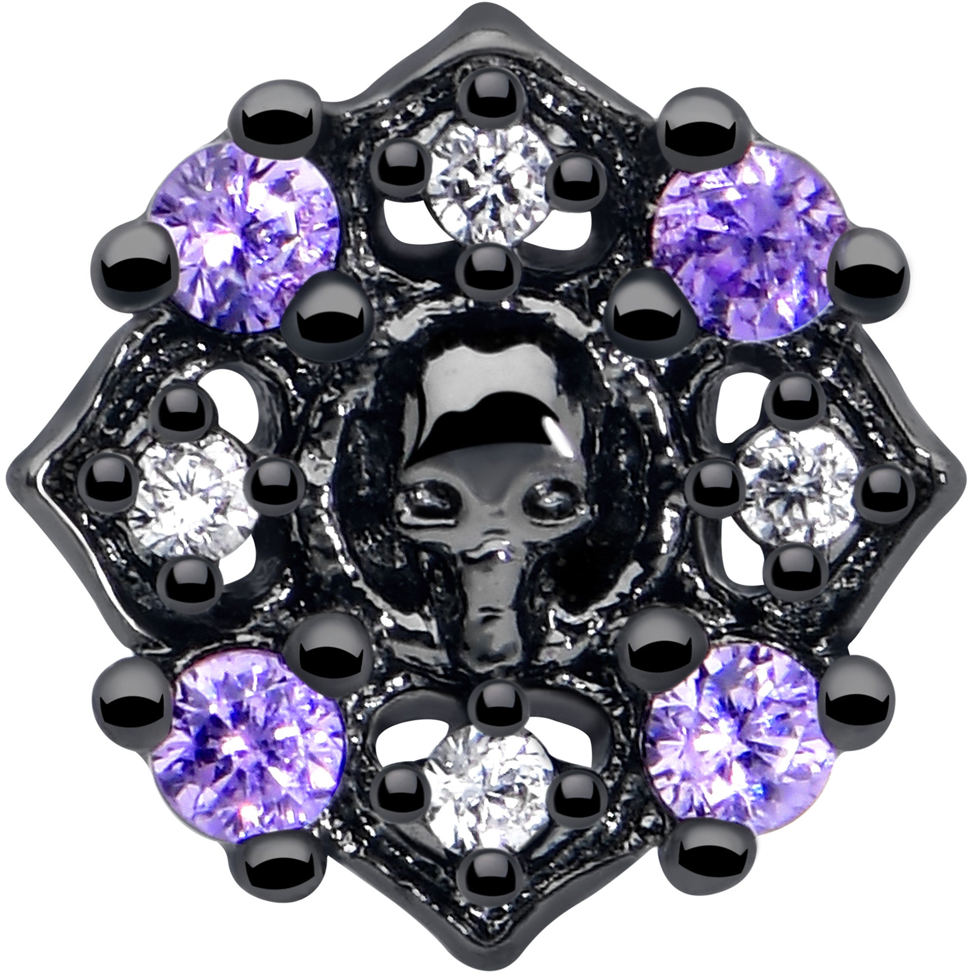 20G 7mm Pink Gem Skull Cross L Shape Nose Ring