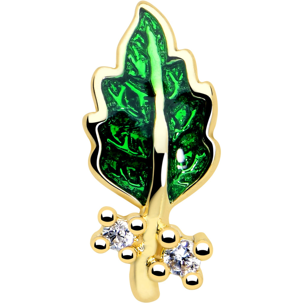 20G 7mm Clear Gem Green Leaf Golden L Shape Nose Ring