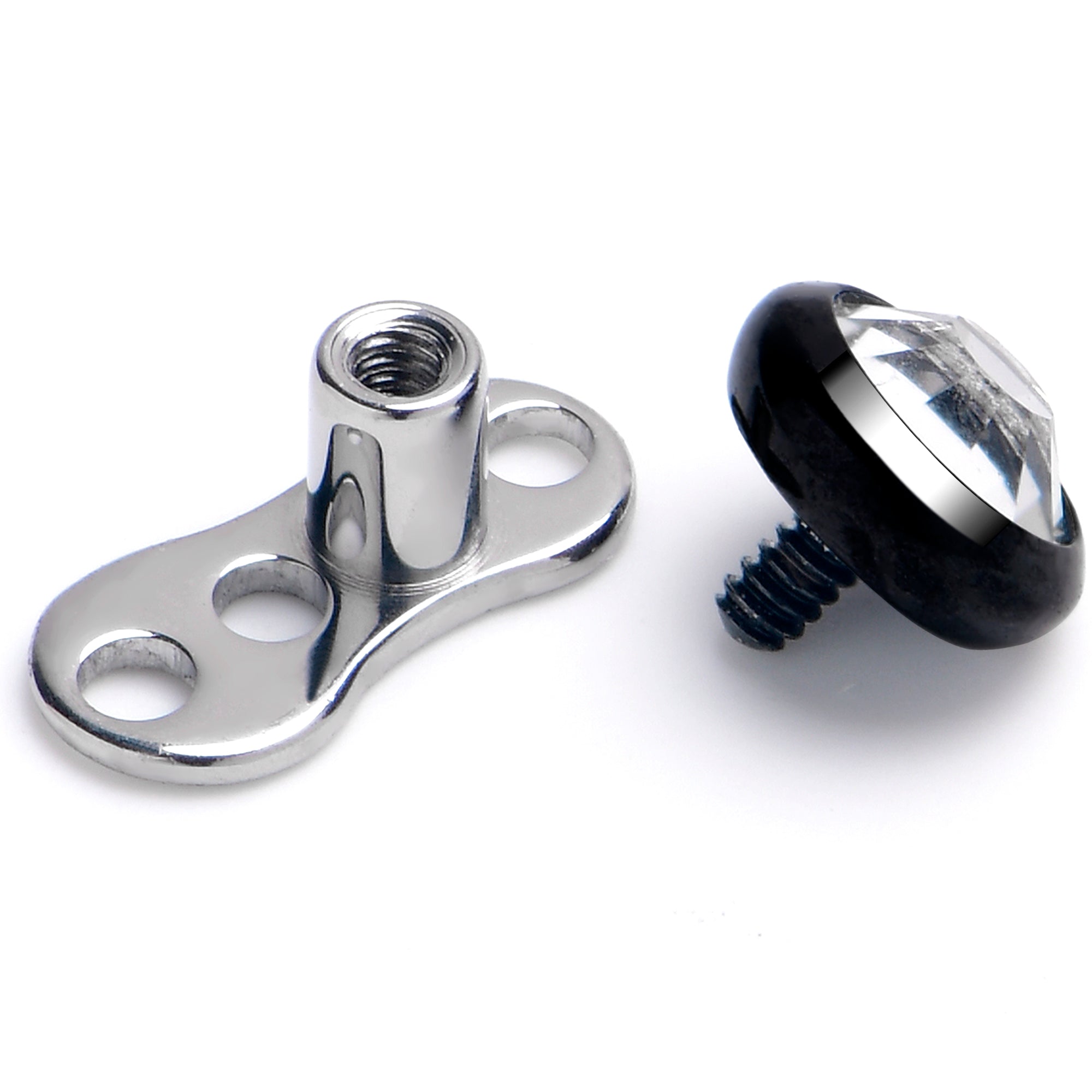 16G 4mm Gem Bezel Black Top 3 Hole Dermal Implant Grade Titanium Anchor Base