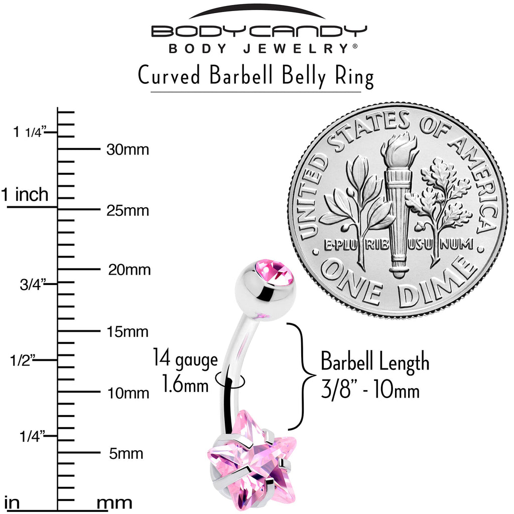 Pink CZ Gem Internally Threaded Simply Star Belly Ring