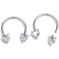 14G 9/16 Clear CZ Gem Heart Internally Threaded Horseshoe Set