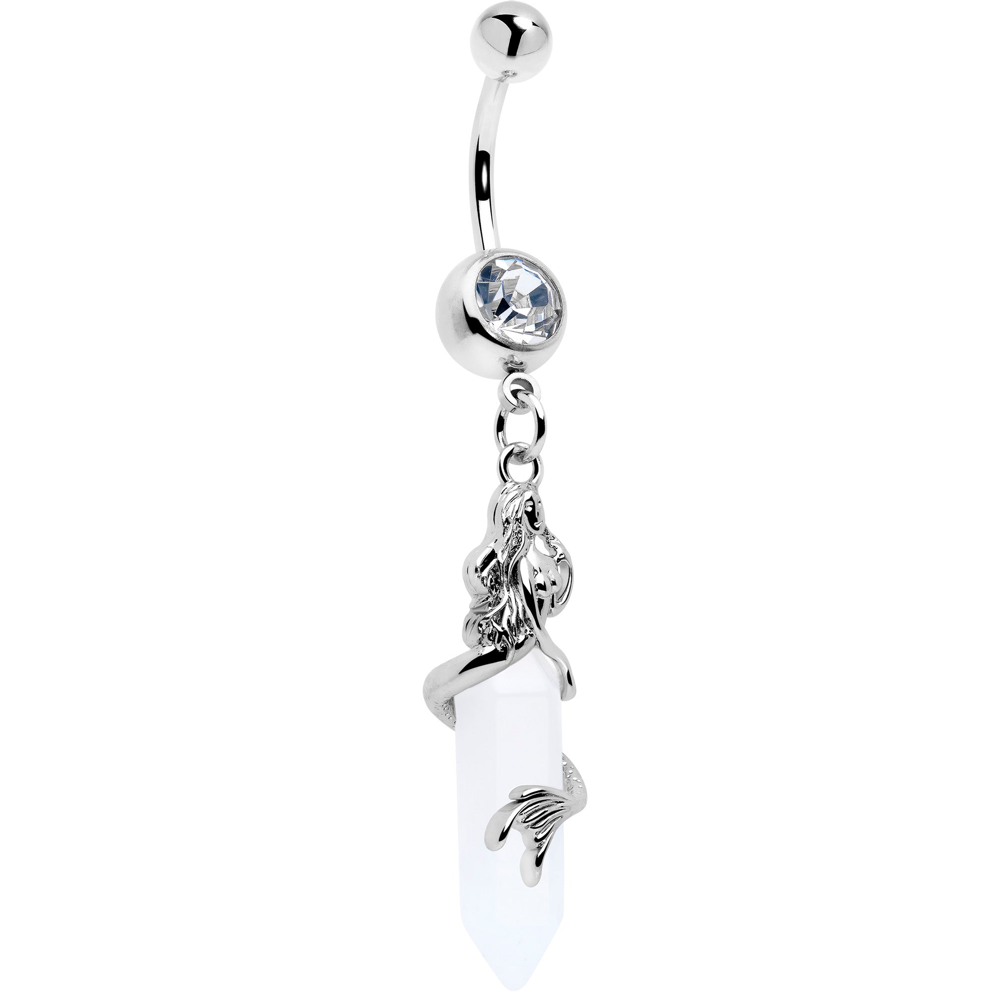 Clear Gem Mermaid Rider Dangle Belly Ring