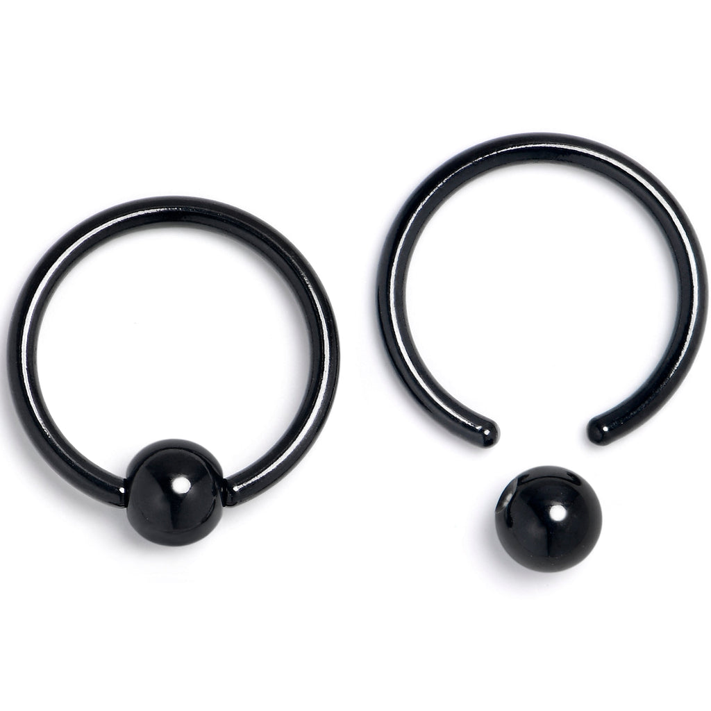 16G 3/8 Red Gem Black Bat BCR Captive Ring Set of 4