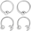 16G 3/8 Clear Gem Moon Sun BCR Captive Ring Horseshoe Set of 4