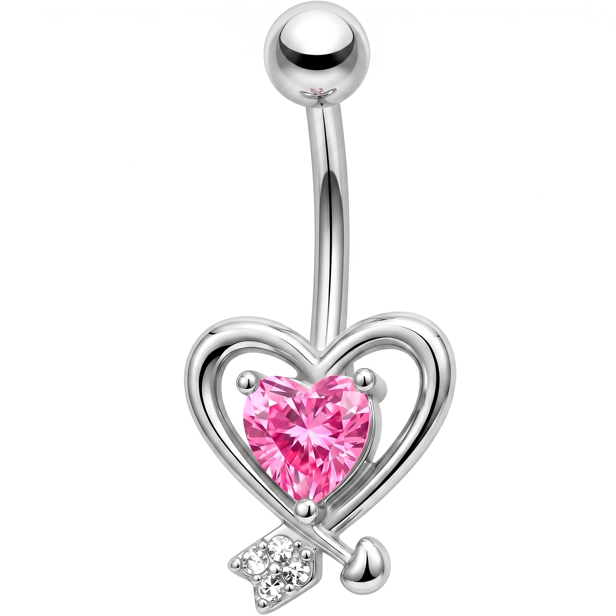 Pink CZ Gem Wrapped In Heart Belly Ring