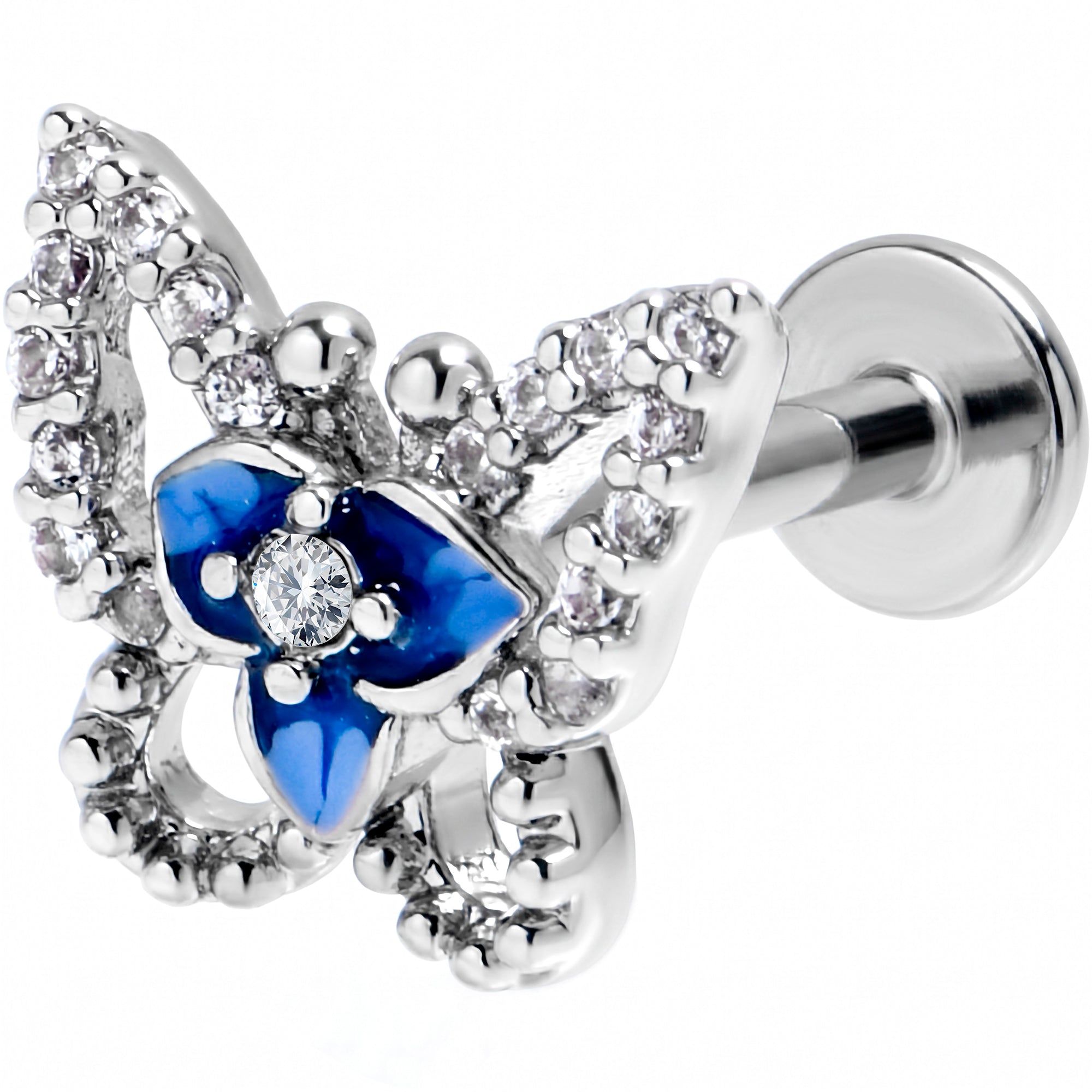 16G 5/16 Clear Gem Fabulous Butterfly Blue Labret Monroe Tragus