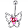 Clear Gem Fabulous Butterfly Pink Belly Ring