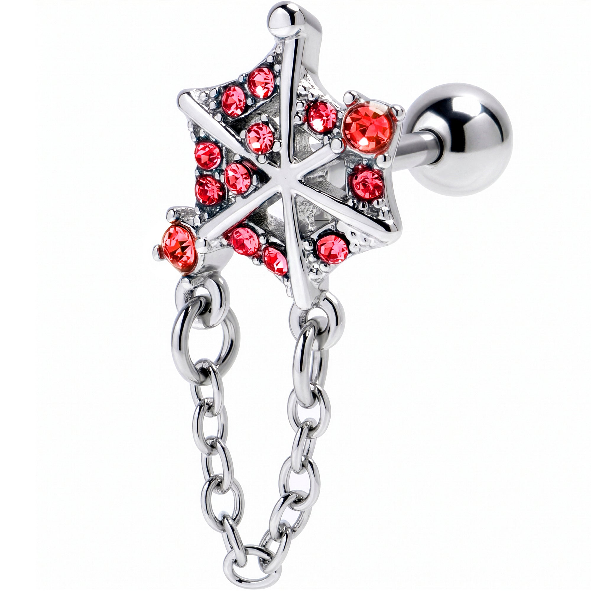16G 1/4 Pink Gem Spiderweb Chain Dangle Cartilage Tragus Earring