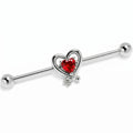 14G Red CZ Gem Wrapped in Heart Industrial Barbell 38mm