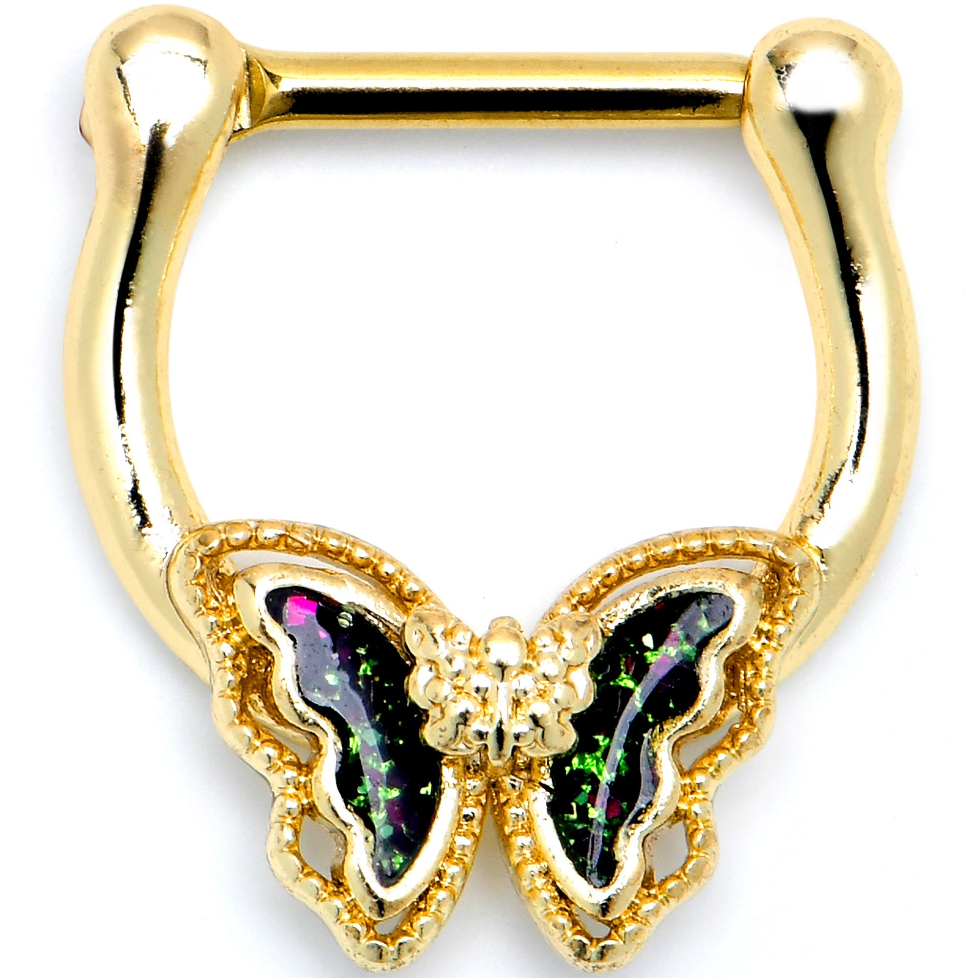 16G 5/16 Vitrail Gem Gold Tone Classic Butterfly Cartilage Clicker
