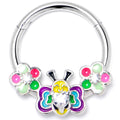 16G 3/8 Clear CZ Gem Butterfly Love Bug Hinged Segment Ring