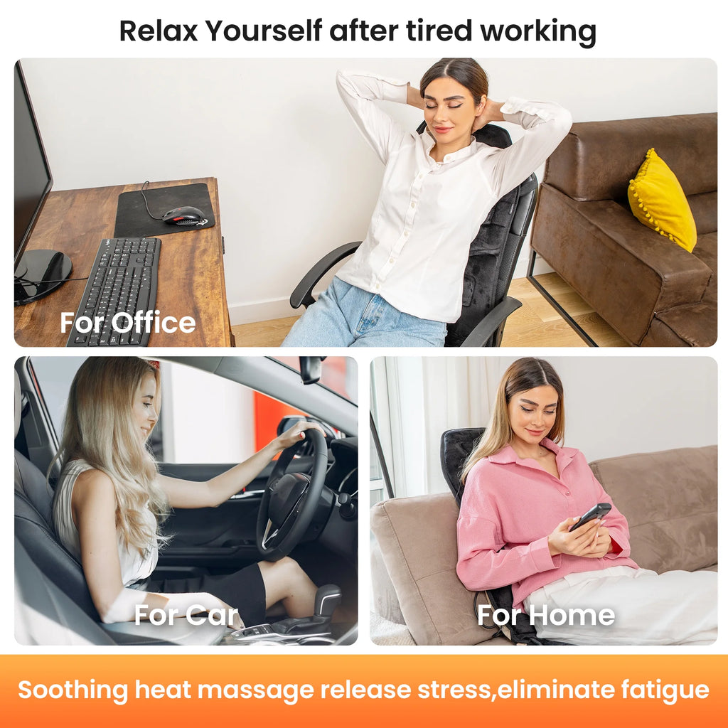 10 Motors Massage Seat Cushion with 3 Level Heating Pad, Vibration Back Massager Chair Pad for Home Office