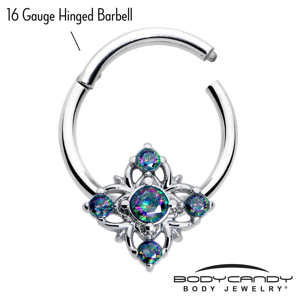 16G 3/8 Vitrail CZ Gem Beauty Cross Hinged Segment Ring