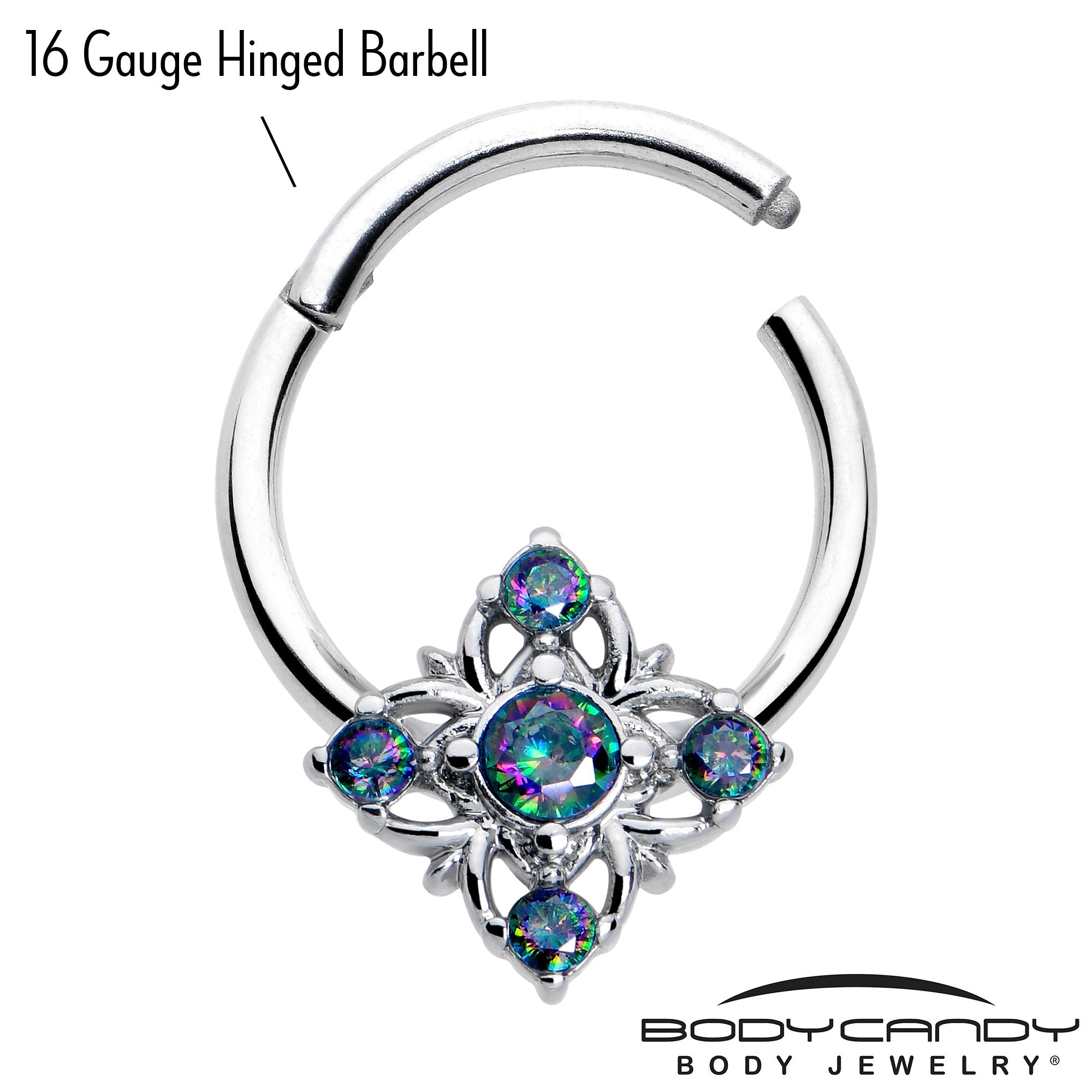 16G 3/8 Vitrail CZ Gem Beauty Cross Hinged Segment Ring