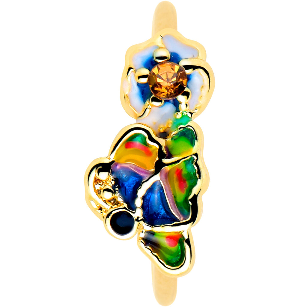 20G 5/16 Yellow Gem Gold Tone Butterfly Colors Nose Hoop
