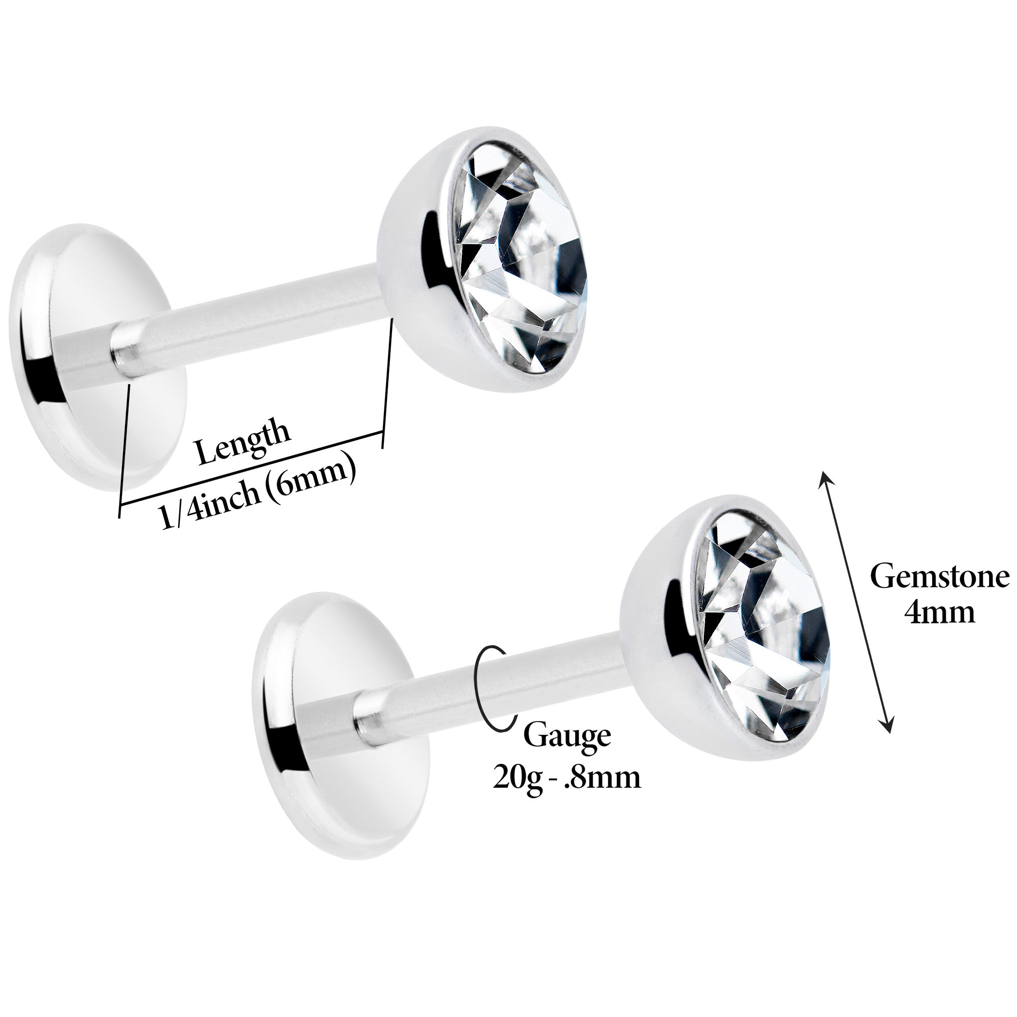 4mm CZ Gem Round Flat Back Stud Earrings - 1 Pair