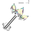 18G 5/16 Aurora CZ Gem Oval Trio Medical Grade Titanium Reversible Flat Back Earring