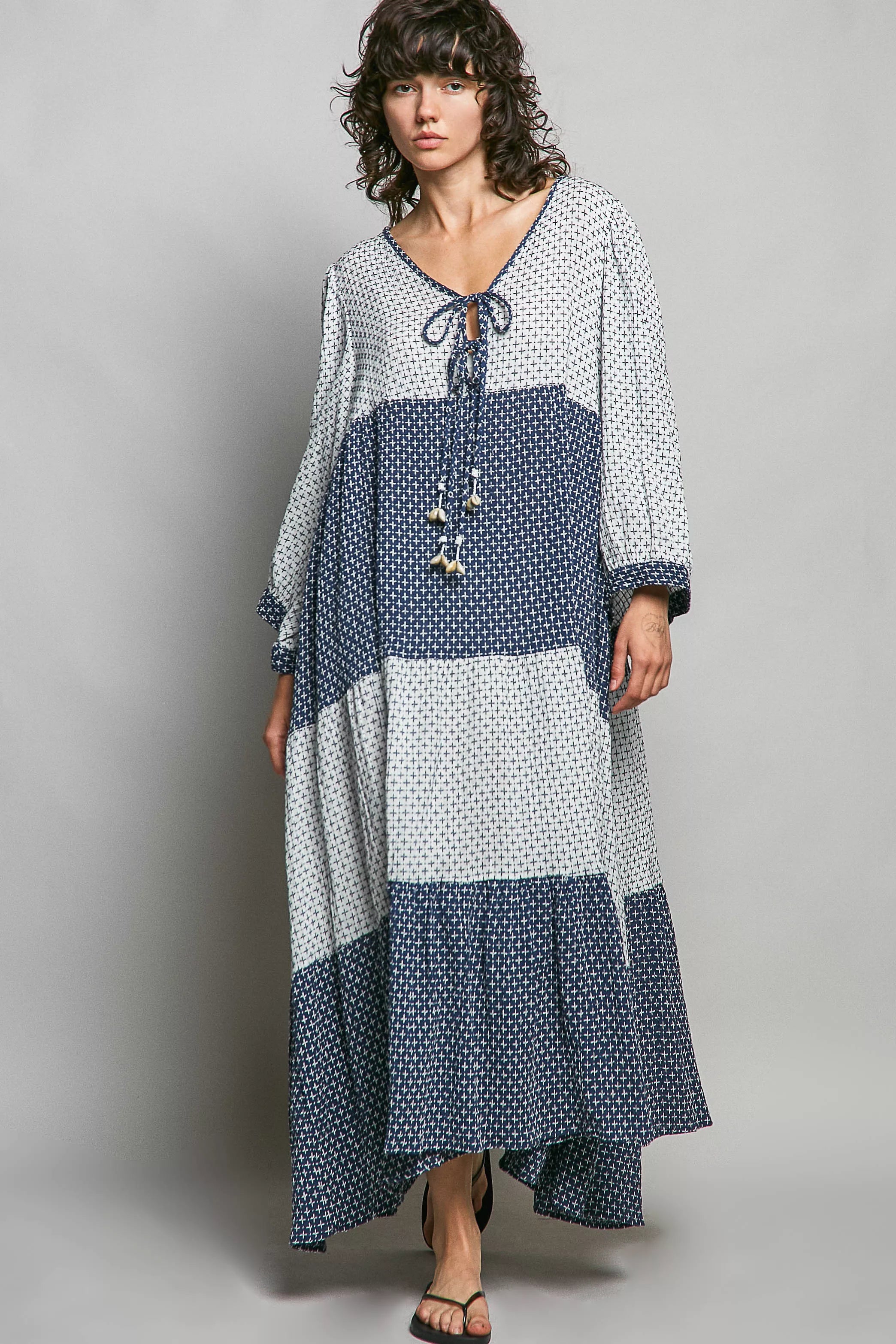 POL Tiered Boho Two-Tone Maxi Dress