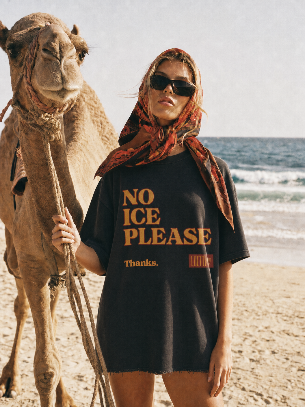 "No Ice Please" Raw Hem Oversized Tee