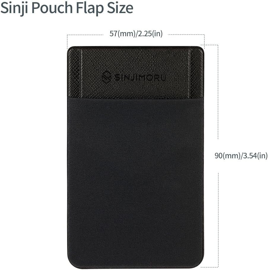 Card Holder for Back of Phone, Stick on Phone Wallet, Black | Sinji Pouch Flap, Stretchy Fabric Credit Card Case, Secure Flap Cover, Adhesive Phone Wallet, Universal Fit