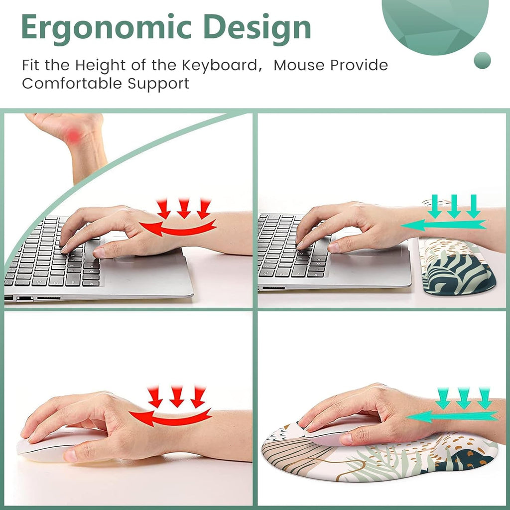 Mouse Pad Wrist Support Keyboard Wrist Rest Set, Ergonomic Mouse Pad with Non-Slip Base for Computer Laptop Home Office + Coasters, Easy Typing & Pain Relief Mouse Mat, Tropical Plants | Ergonomic Mouse Pad with Non-Slip Base for Computer Laptop Home Office + Coasters, Easy Typing & Pain Relief Mouse Mat