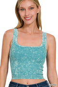 Zenana 2 Way Neckline Washed Ribbed Seamless Tank Top