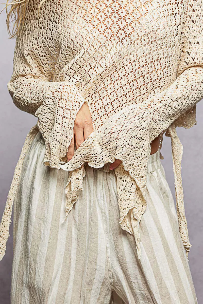 POL Raw Edge Open Sleeve High-Low Cotton Knit Top