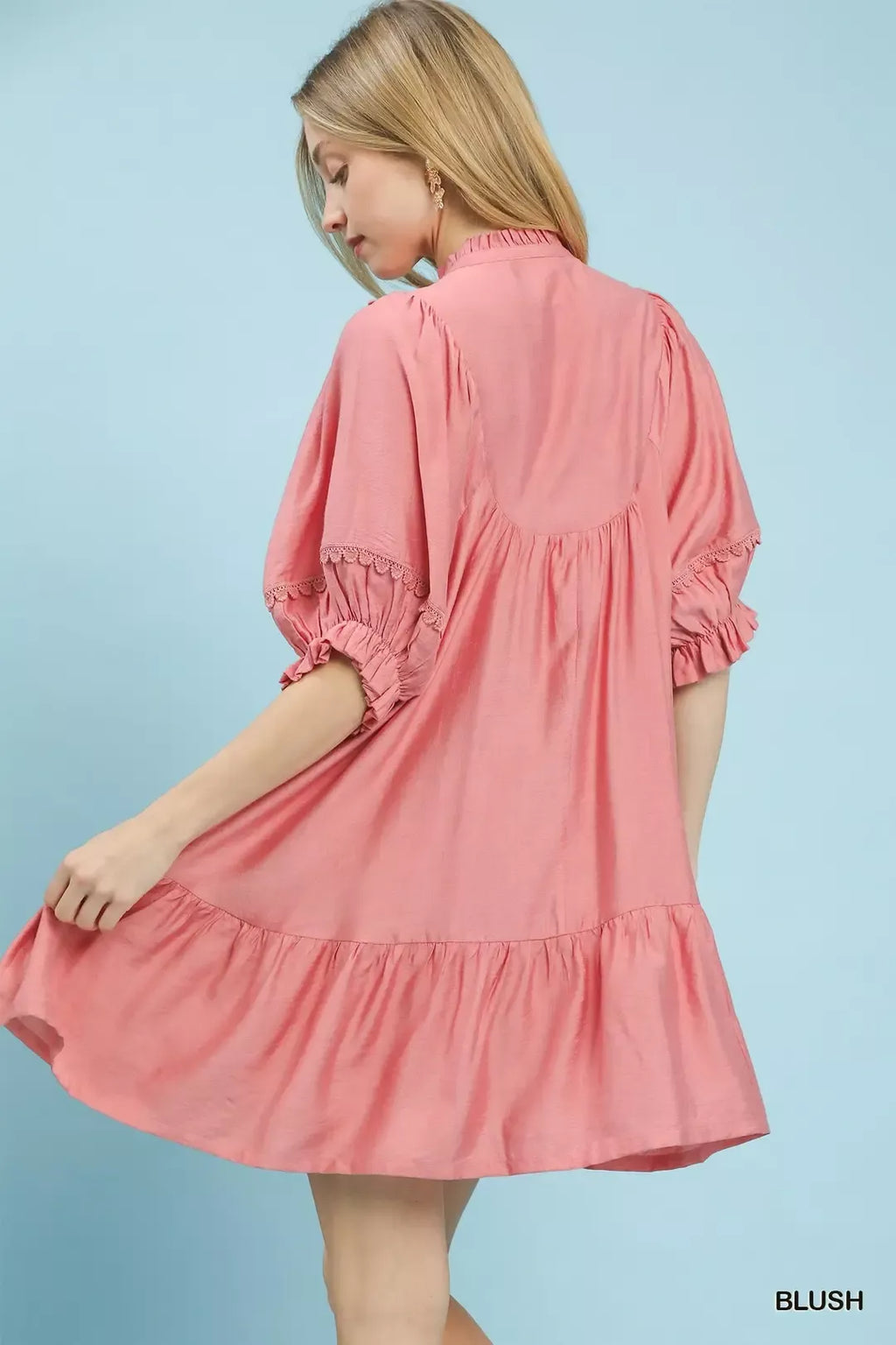 Umgee Smocked Bib Ruffle Hem Babydoll Dress
