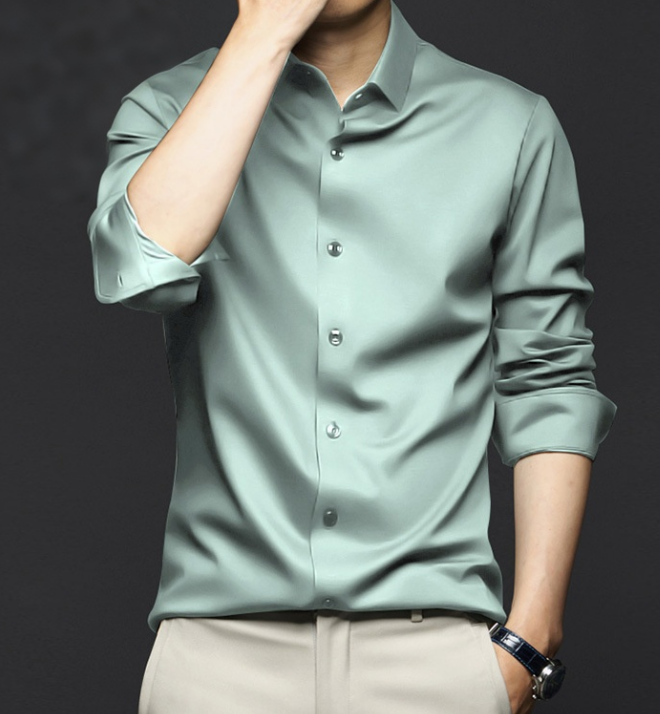 Men's Wrinkle-Resistant Non-Iron Formal Business Casual Premium Ice Silk Dress Shirt