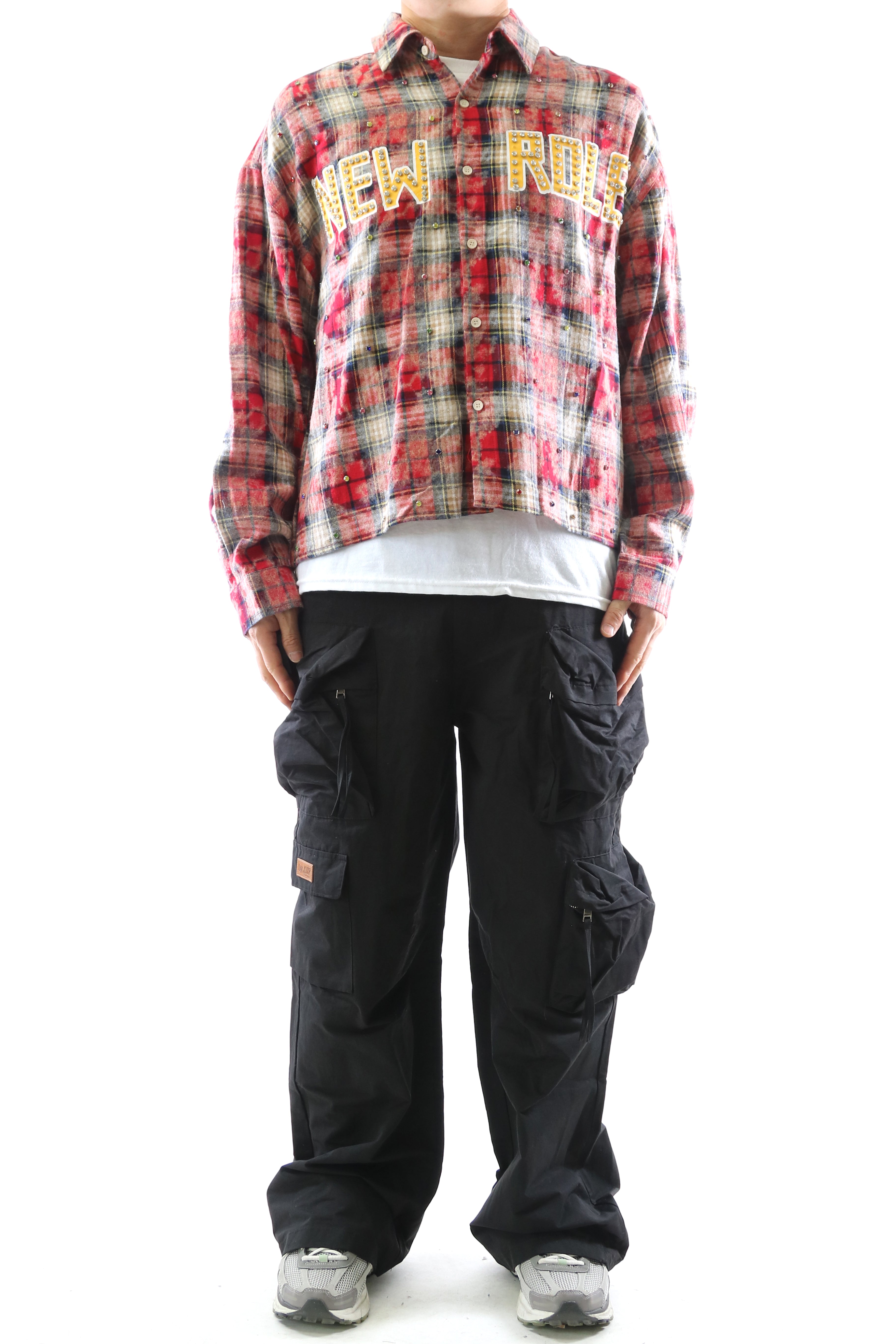 OBLIVION Long Sleeve Washed Flannel Crop Top Button Down Shirt