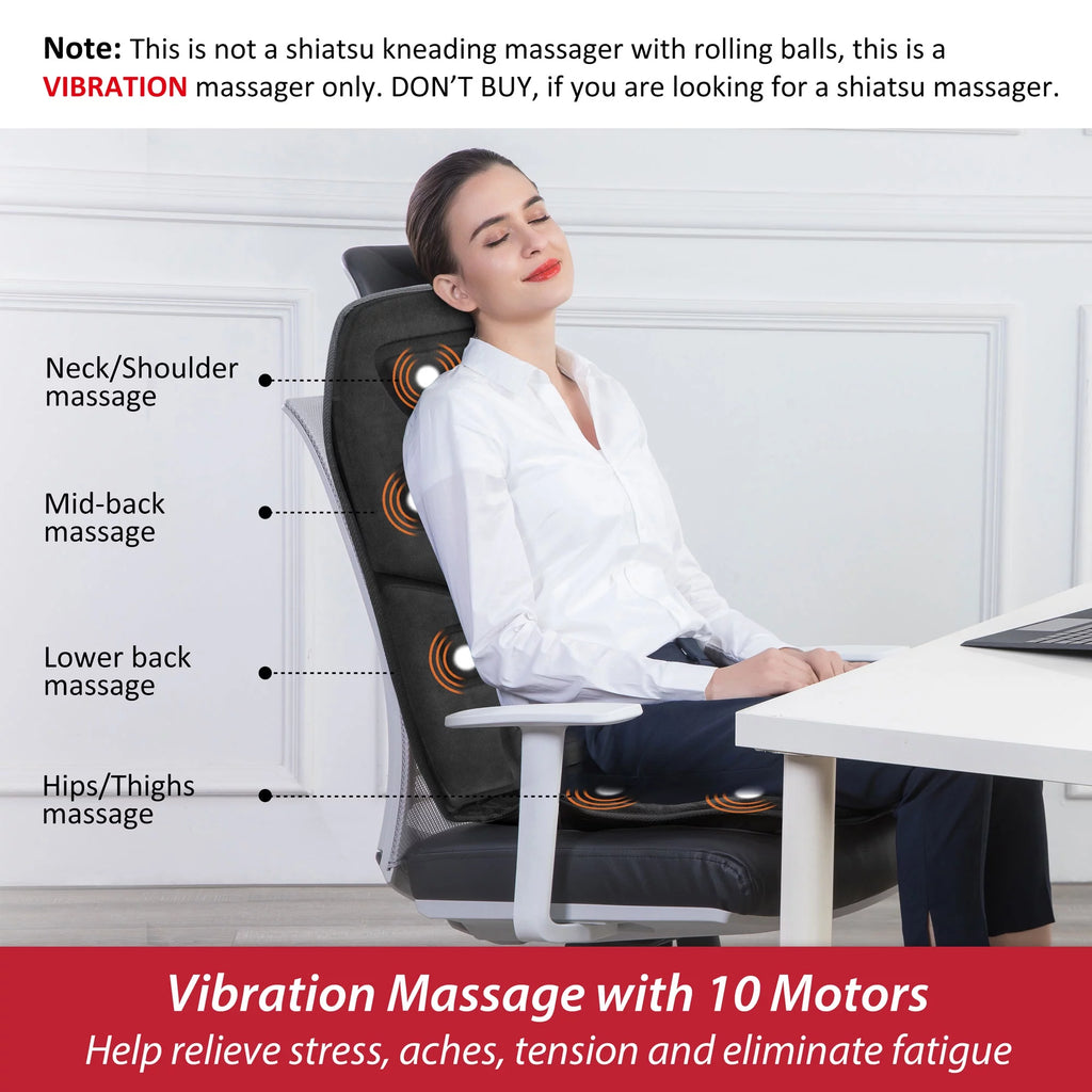 10 Motors Massage Seat Cushion with 3 Level Heating Pad, Vibration Back Massager Chair Pad for Home Office
