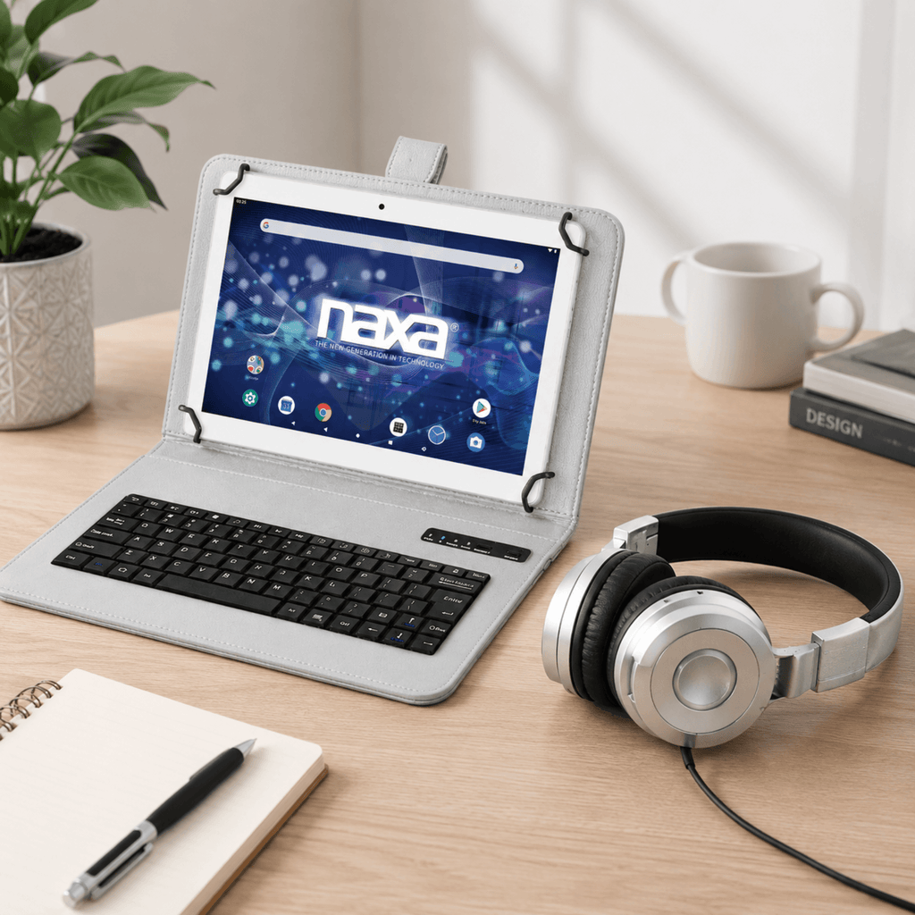 Naxa 10.1" Tablet with BT Keyboard, Case & Headphone Silver - Refurbished