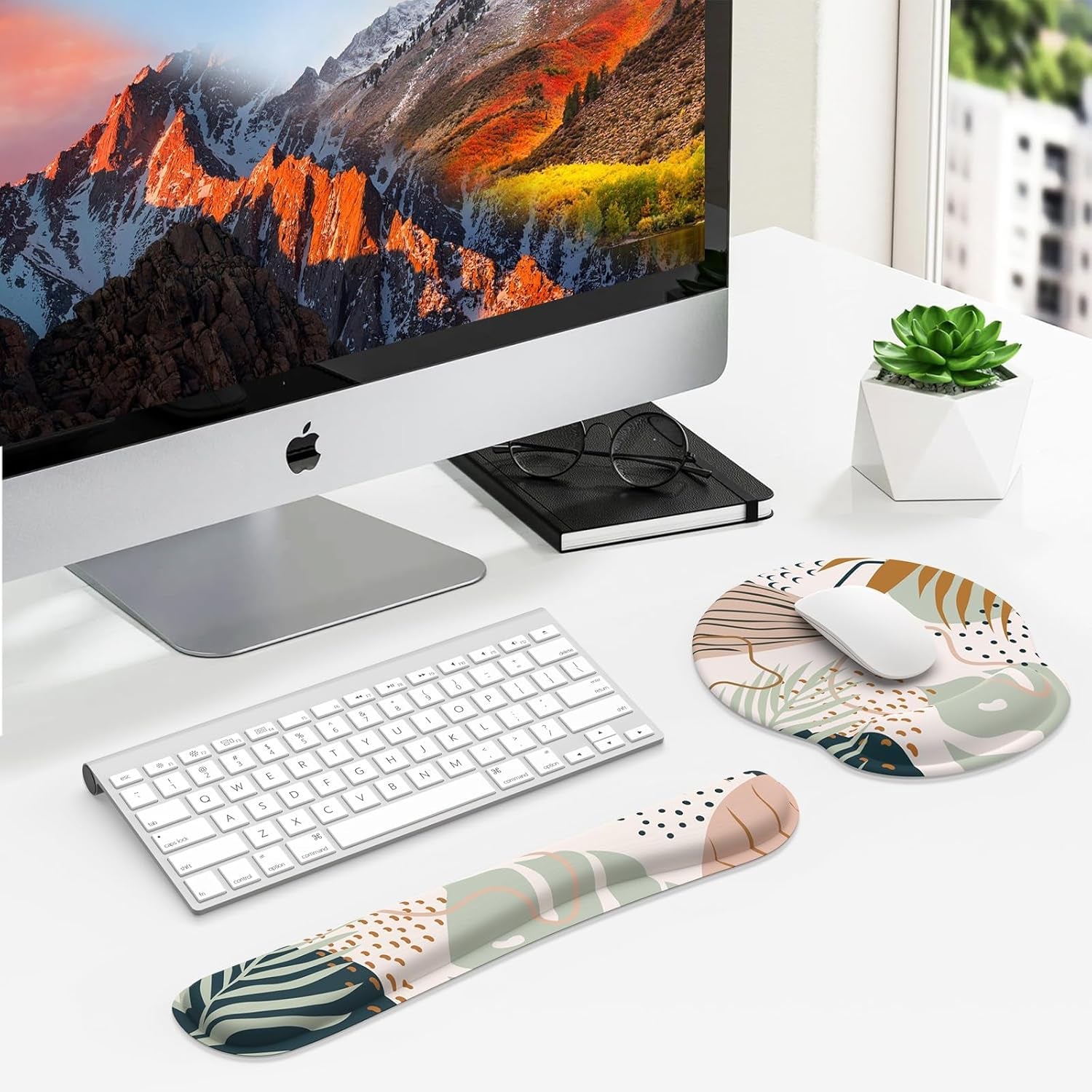Mouse Pad Wrist Support Keyboard Wrist Rest Set, Ergonomic Mouse Pad with Non-Slip Base for Computer Laptop Home Office + Coasters, Easy Typing & Pain Relief Mouse Mat, Tropical Plants | Ergonomic Mouse Pad with Non-Slip Base for Computer Laptop Home Office + Coasters, Easy Typing & Pain Relief Mouse Mat