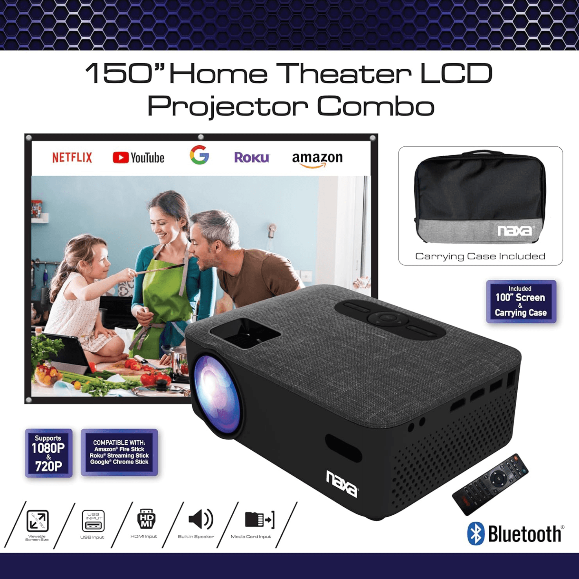 Naxa 150" Home Theater LCD Projector Combo - Refurbished