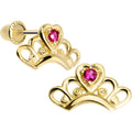 14K Yellow Gold Princess Tiara Clear CZ Youth Screwback Earrings