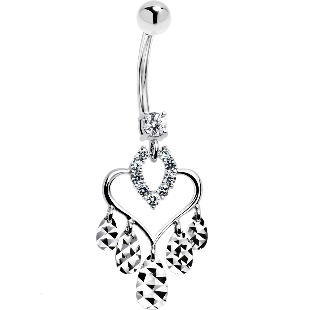 16G Solid 14k White Gold Majestic Heart Chandelier Belly Ring