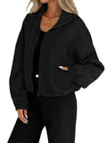 High neck zipper hem drawstring pocket women's loose jacket