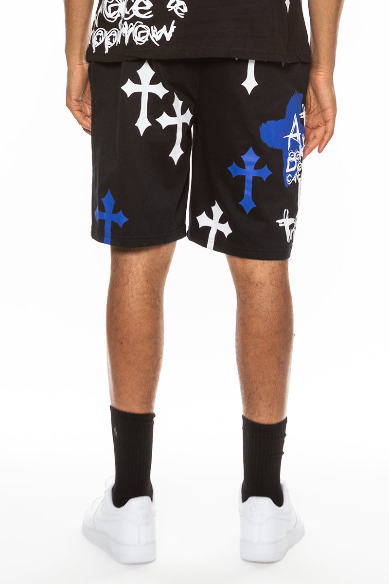 Bejewelled Chrome Skull Shorts EMS4107