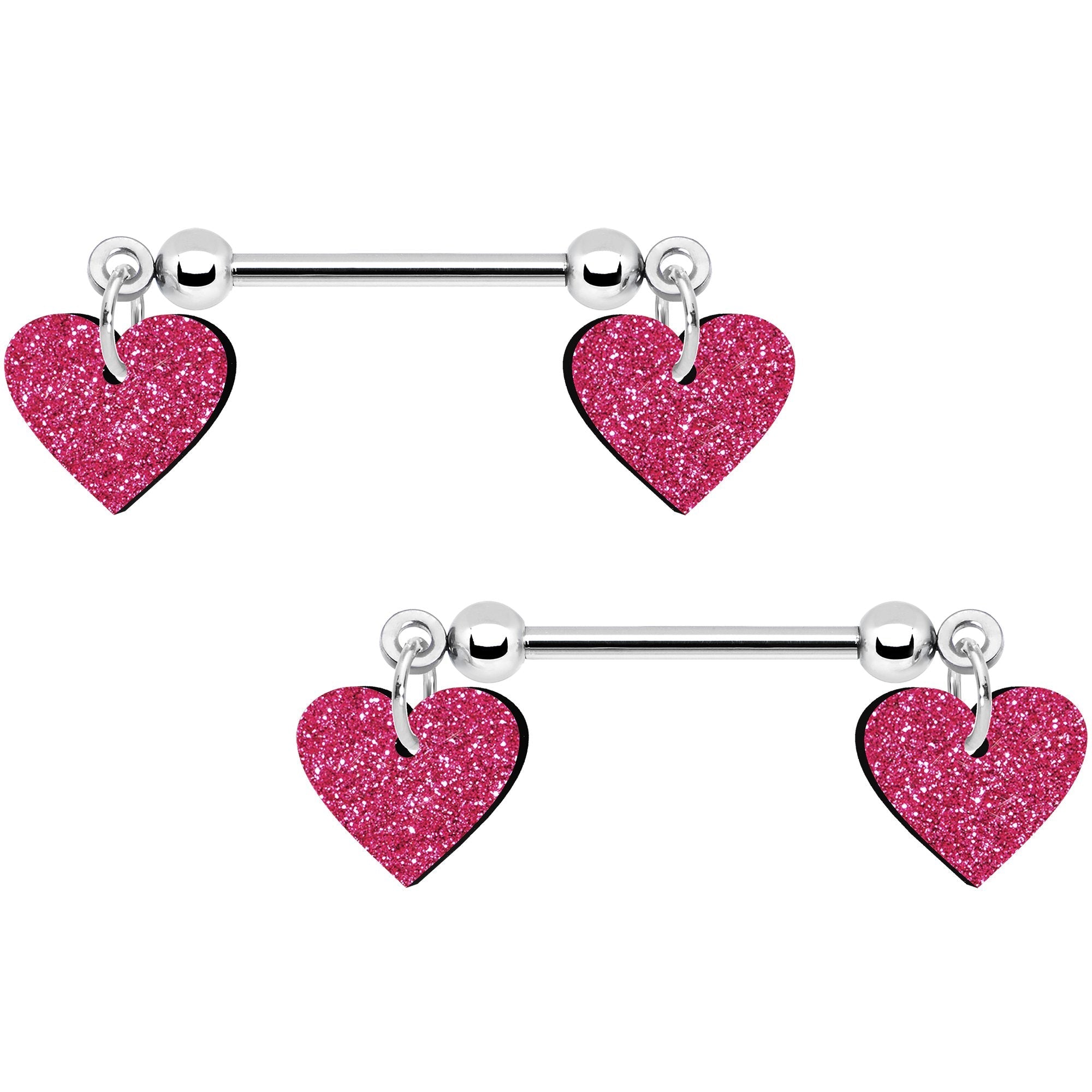 Pink Glitter Heart Nipple Ring Set