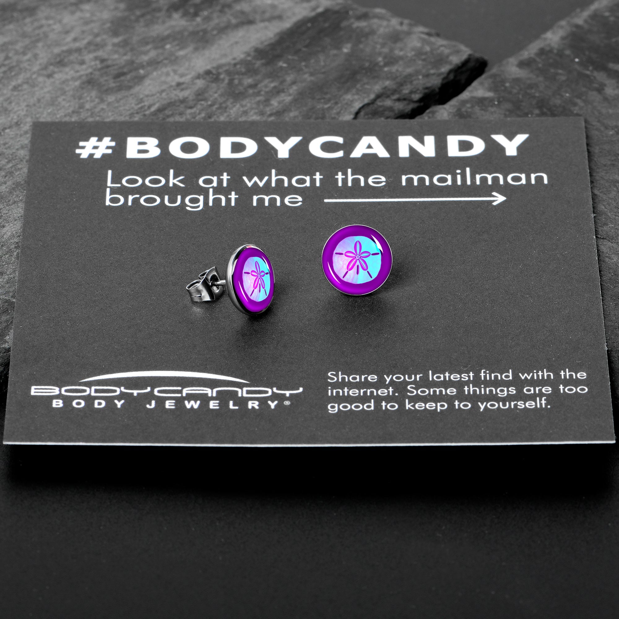 Purple Nautical Sand Dollar Stud Earrings by Onyx O