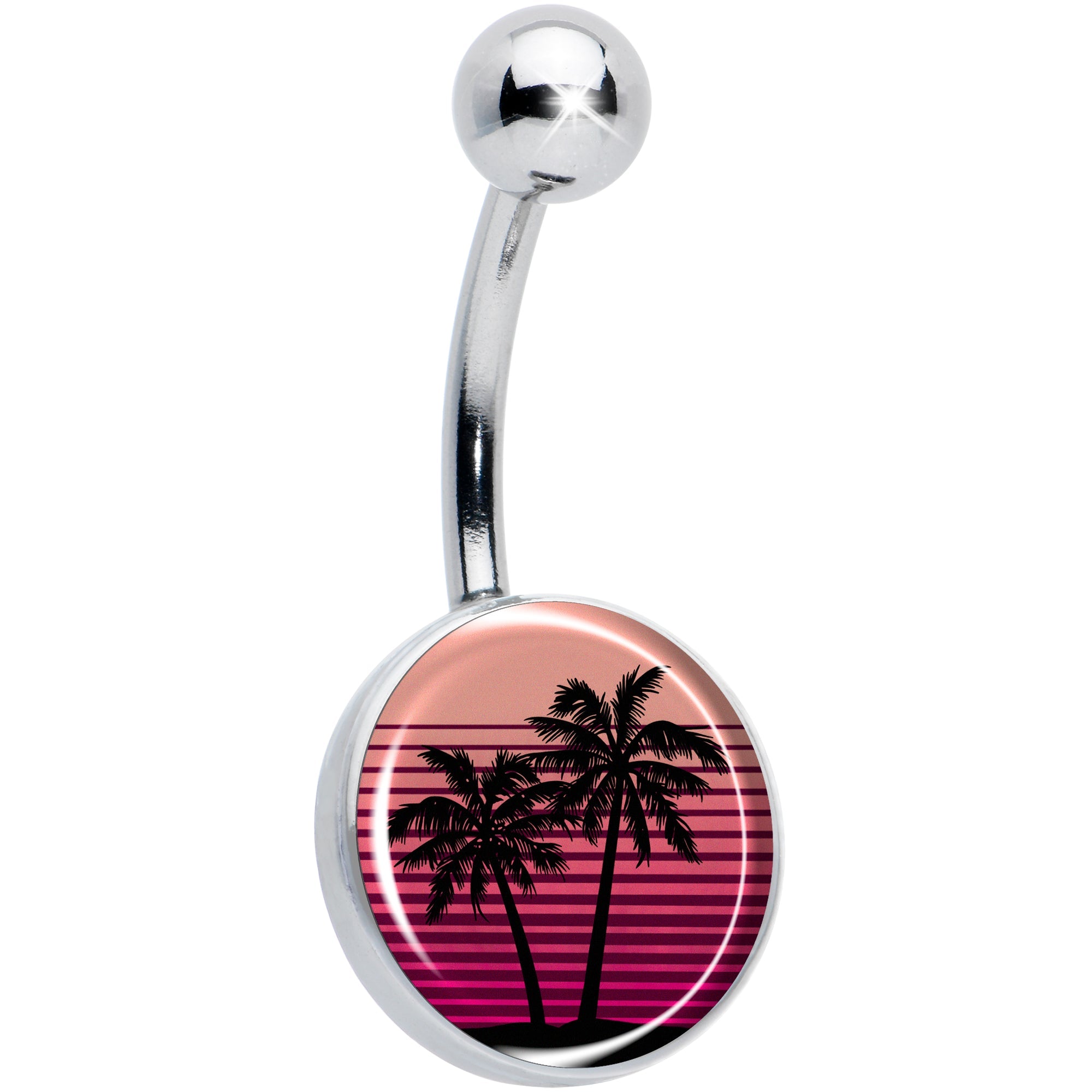 Palm Tree Retro Sunset Belly Ring by Onyx O