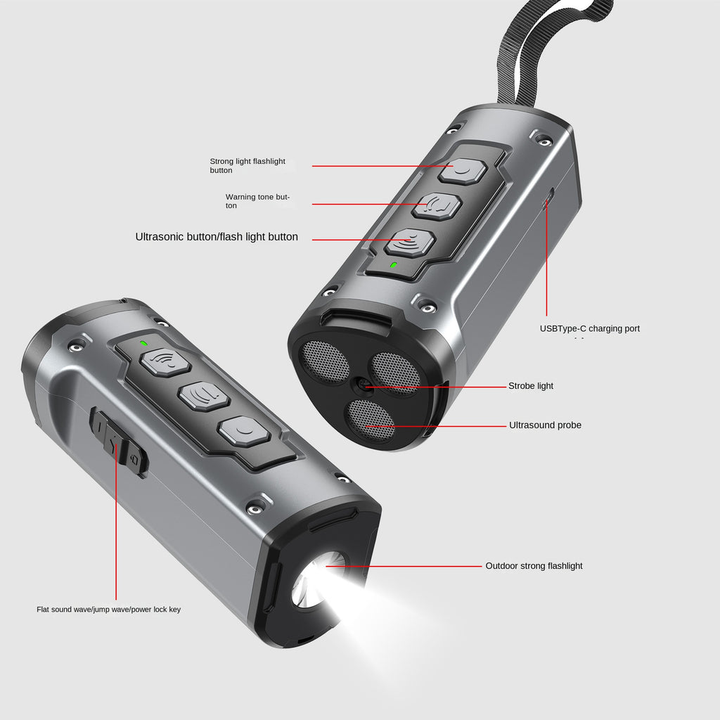 Ultrasonic Three-Head Sound Dog Repellent with Flashlight, Anti-Barking Device