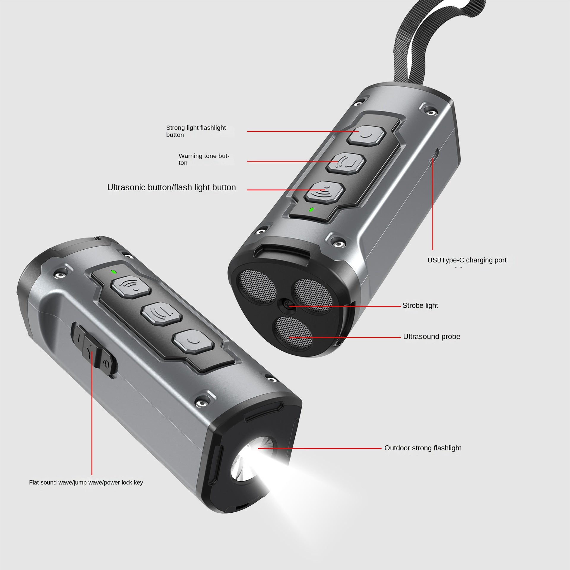 Ultrasonic Three-Head Sound Dog Repellent with Flashlight, Anti-Barking Device