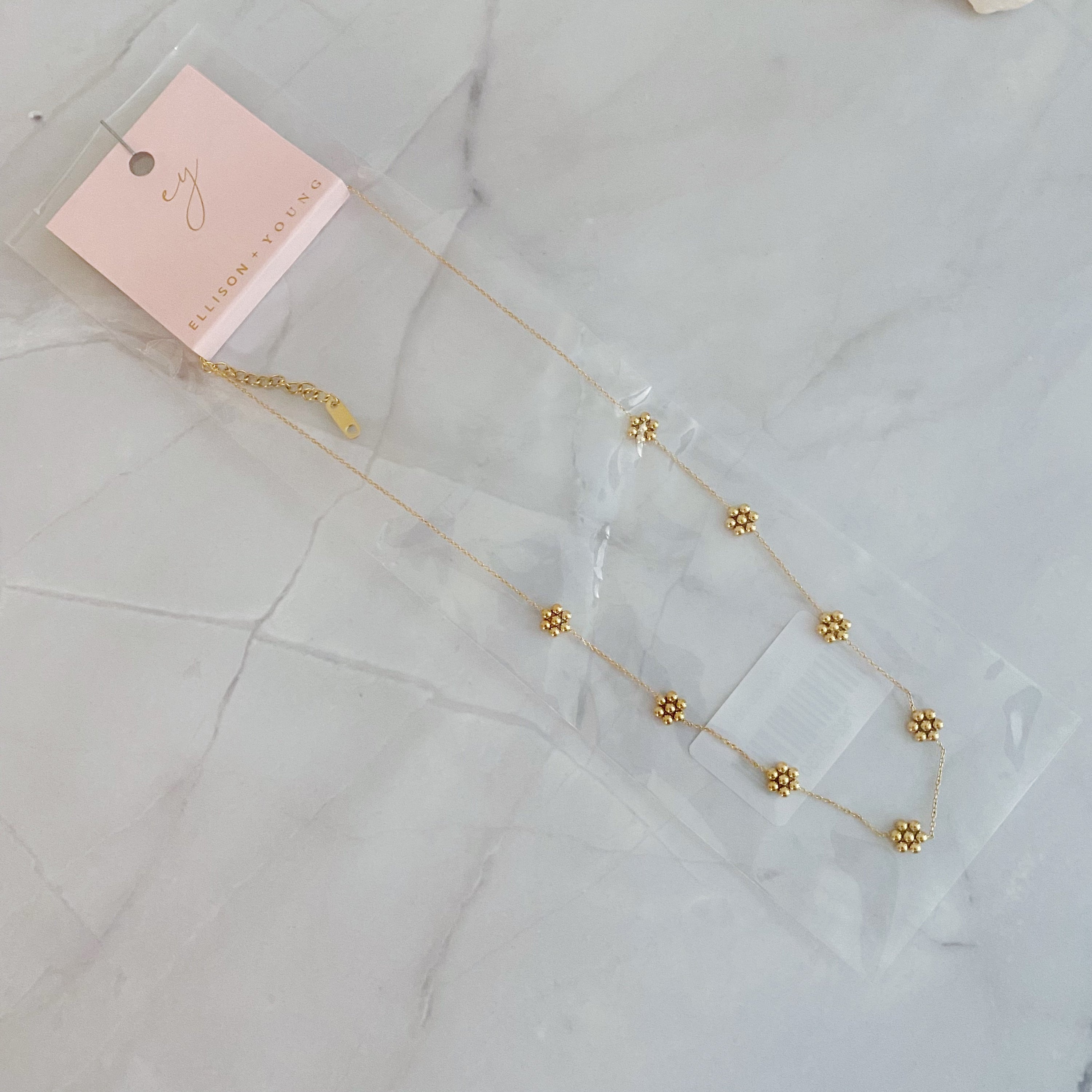 Dainty Golden Bead Flower Necklace - Waterproof Stainless Steel