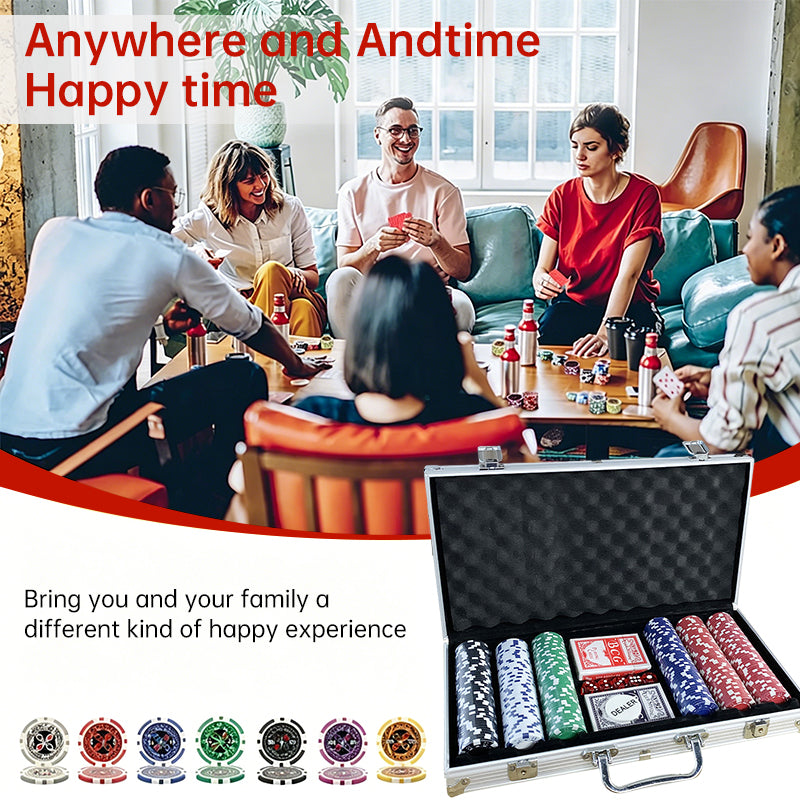 500 PCS Poker Chip Set in Locking Aluminum Briefcase - Texas Hold'em Gambling Kit with Dice, Dealer Button & Cards