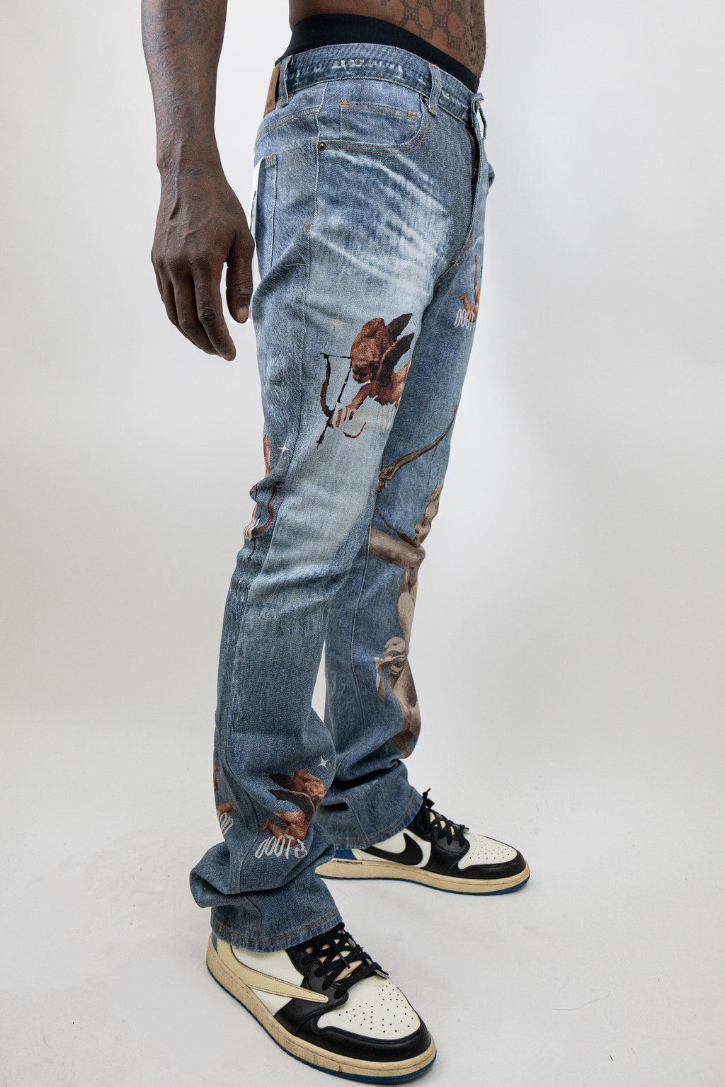RM205SK - Graphic Printed Stacked Jeans